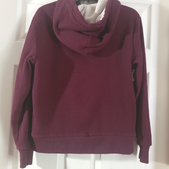 Old Navy- Burgandy Sherpa Lined Hooded Warm Winter Jacket with Big Wide Pockets - Picture 6 of 11